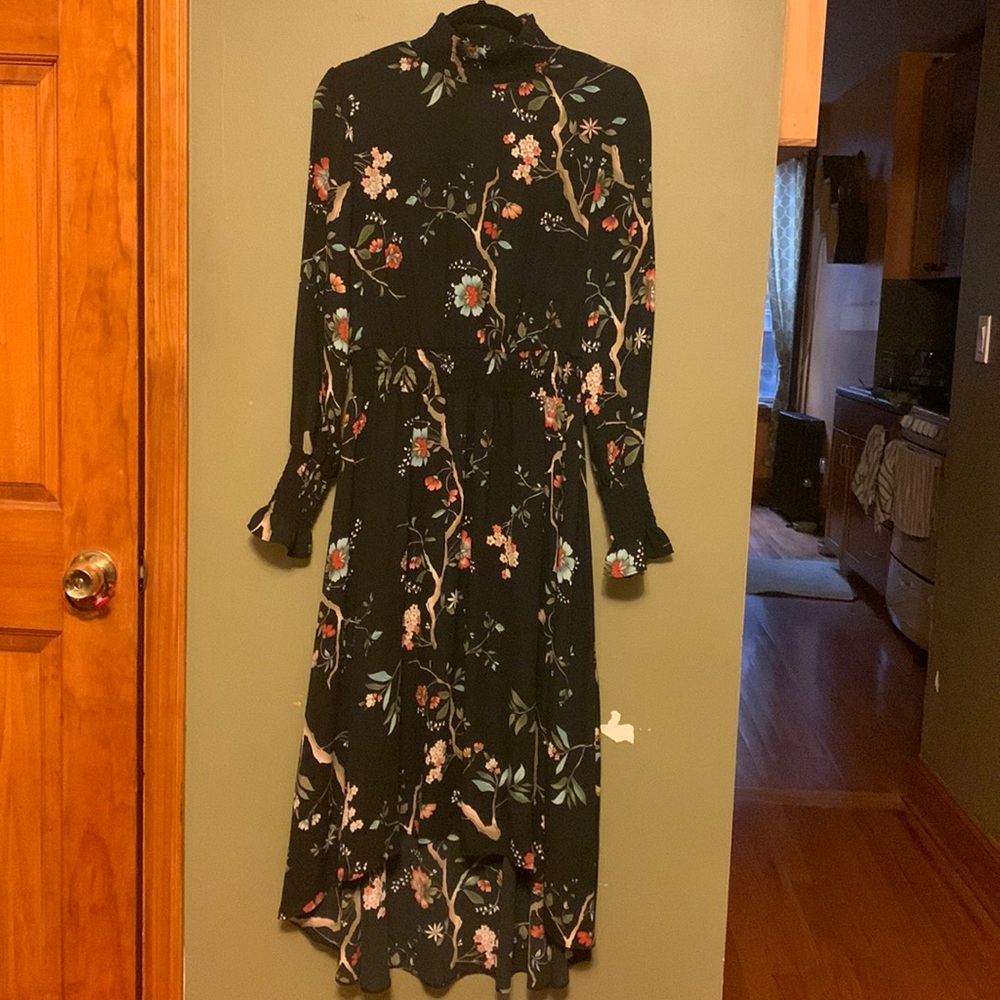 Nanette Lepore Black Floral Asymmetrical Dress